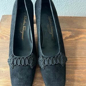 Salvatore Ferragamo Black Suede Heels